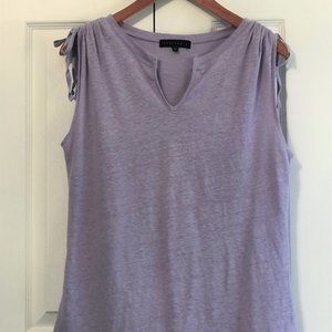 SANCTUARY 100% Linen Lavender Lilac Mixed Media Top Tunic Runched Slv M 6 8